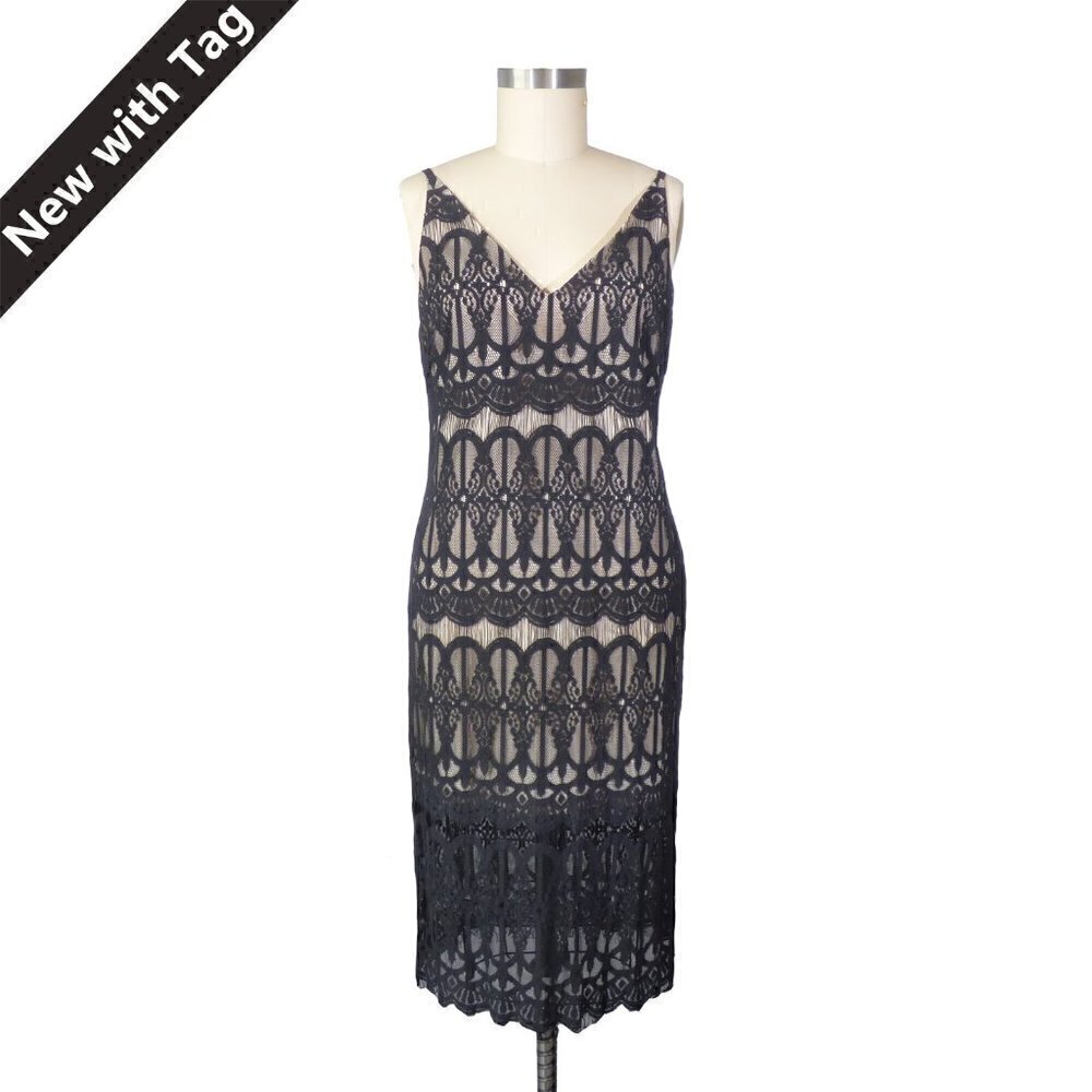 Elliatt Column Lace Flapper Shift Dress Black Sz Large romantic 1920s gatsby